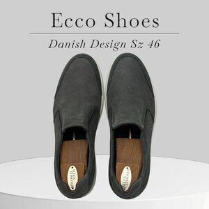 Ecco Mens Gray Slip-On Leather Shoes Sz 46-12 US Danish Design Casual Sneakers